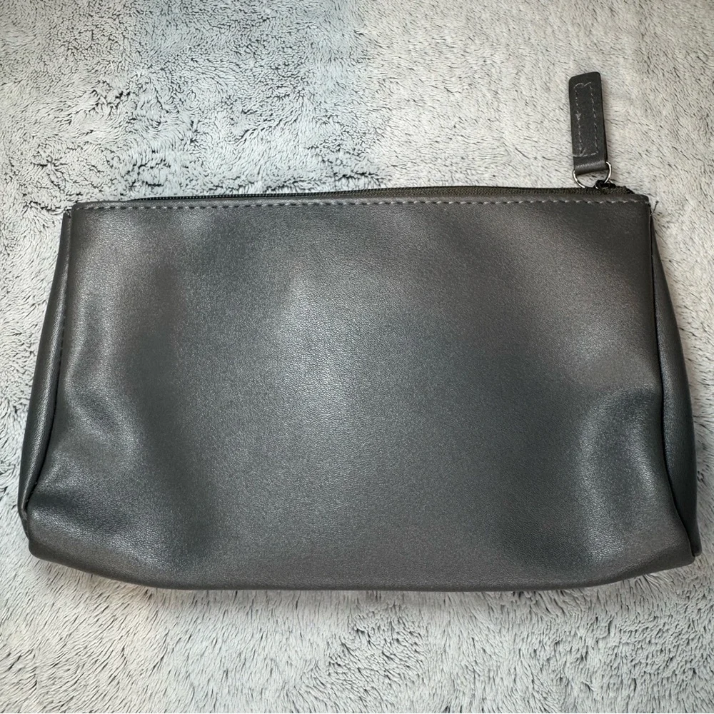 FURLA Eva Air Cosmetic Bag Zippered Gray and Yellow Faux Leather Bag EUC